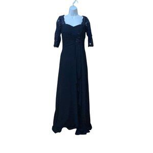 Mother of The Bride Gown Chiffon 3/4 Sleeve Lace Applique Navy 6 Sophisticated